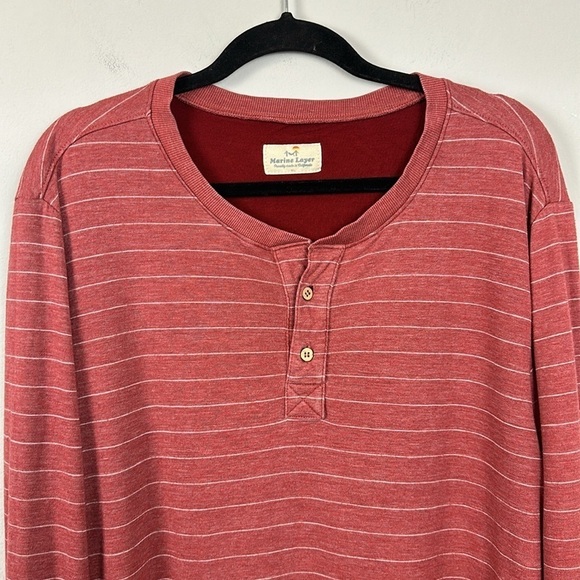 Marine Layer Double Knit Stripe Henley in Raisin Sz XL - Picture 4 of 11